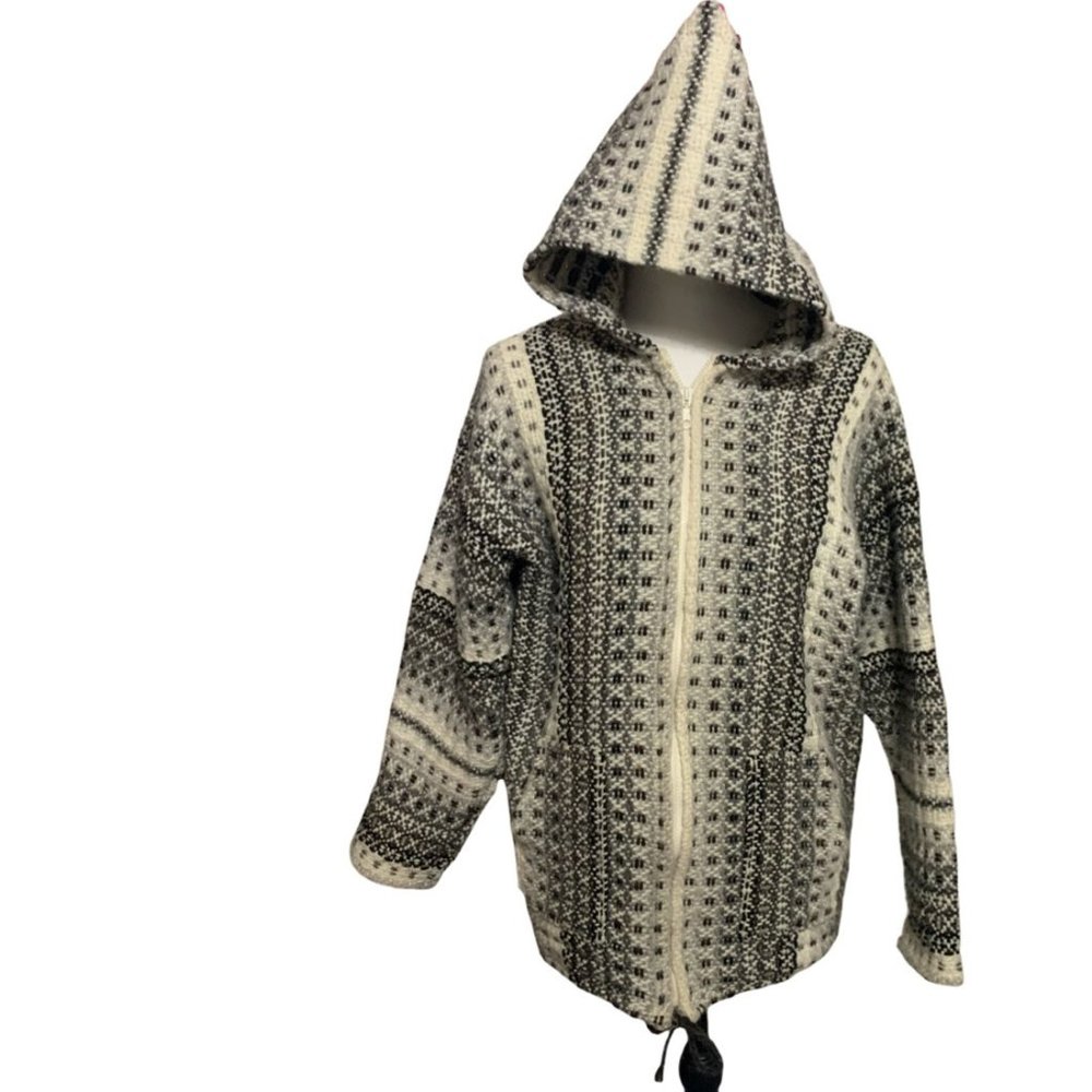 100% Wool Zip Up Hoodie Jacket - Unisex (No Tag - See photos for Measurements)